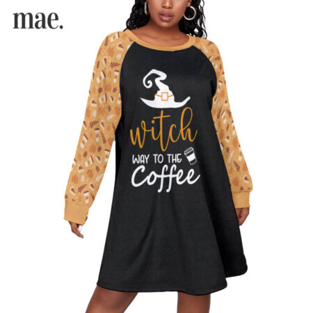 Witch's Coffee Long Sleeve Dress Plus Size