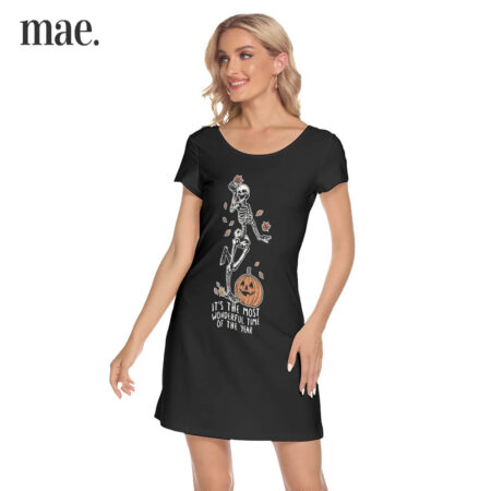 Wonderful Time Skeleton Short Sleeve Black Dress