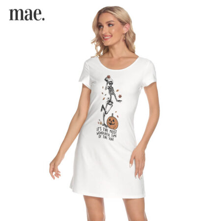 Wonderful Time Skeleton Short Sleeve White Dress