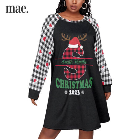 2023 Unique Personalized Name Plaid Women Christmas Dress Plus Size