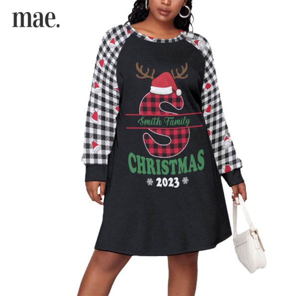 2023 Unique Personalized Name Plaid Women Christmas Dress Plus Size