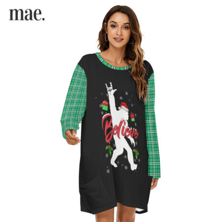 Believe Bigfoot Long Sleeve Christmas Dress