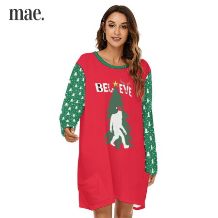 Believe Bigfoot Long Sleeve Christmas Vacation Dress