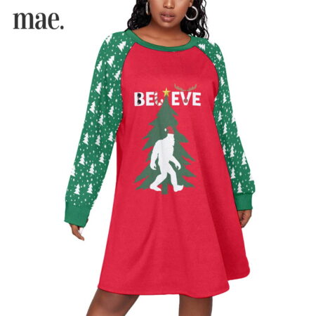 Believe Bigfoot Red And Green Plus Size Dress