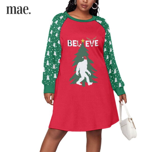 Believe Bigfoot Red And Green Plus Size Dress