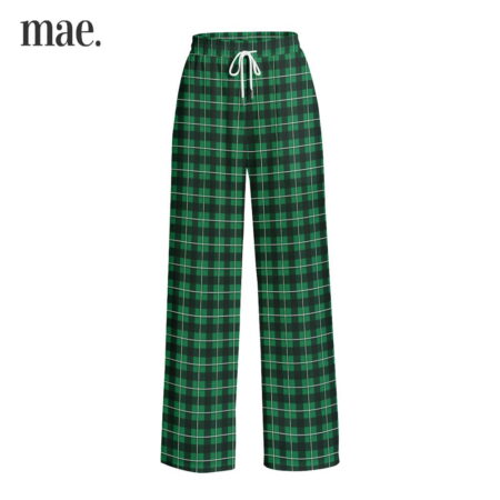 Black Green Plaid Wide Leg Pajamas Pants