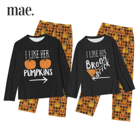 Broomstick Pumpkin Matching Couple Halloween Sleepwear