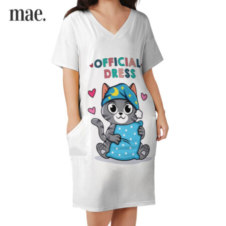 Cat Lovers Sleep Dress With Pockets