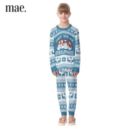 Chilling Snowman Blue Kid's Winter Christmas Pajamas