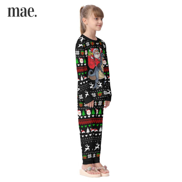 Cool Dinosaur Santa Ugly Matching Christmas PJs For Kids