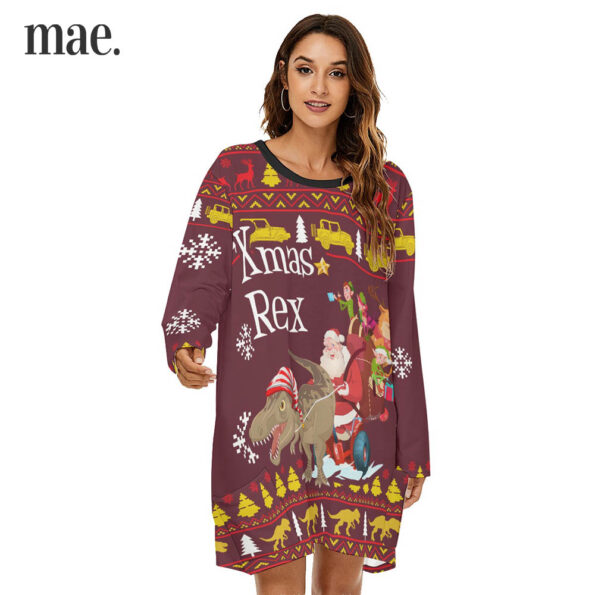 Dinosaur T-rex Santa Sleigh Women Dress For Christmas