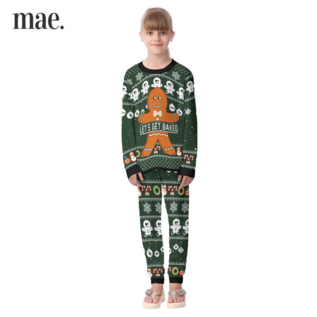 Cute Gingerbread Christmas Pajamas Green For Kid