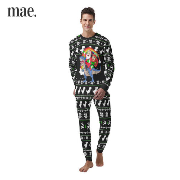 Unique Santa And Elf Riding Dino Matching Xmas Pajamas For Men