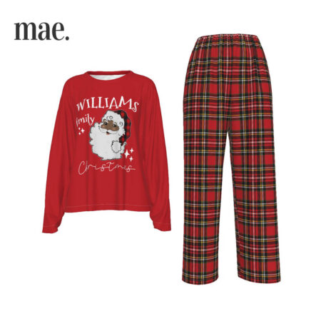 African American Santa Personalized Red Matching Christmas Pjs For Women