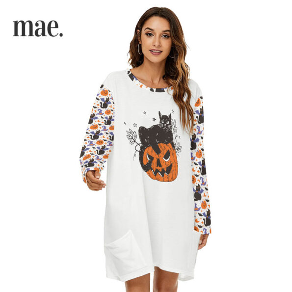 Black Cat Halloween Pajama Dress For Women