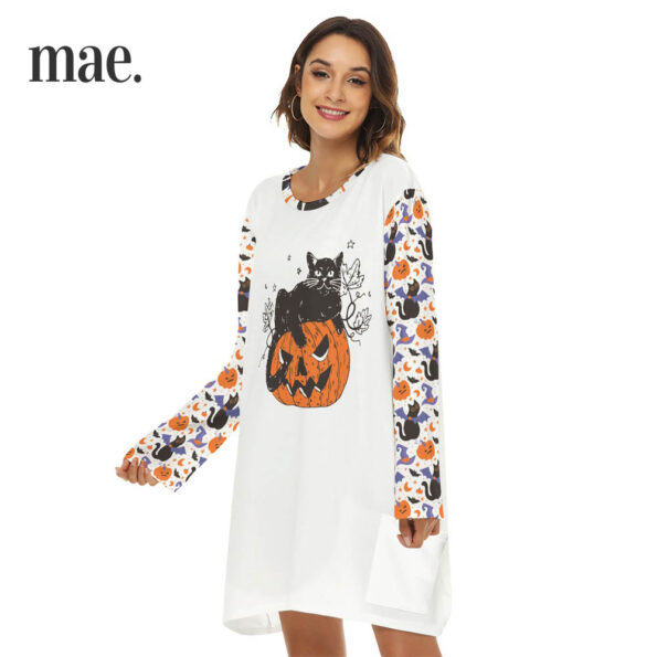 Black Cat Halloween Pajama Dress For Women