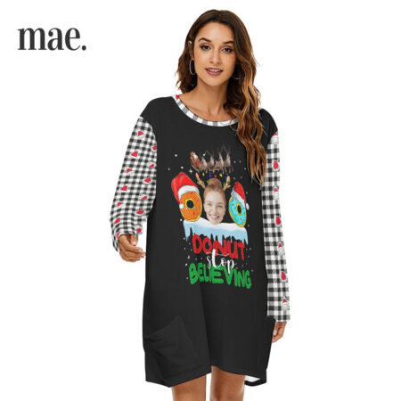 Black Custom Face Donut Women's Christmas Dress