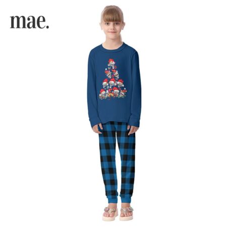 Blue Plaid Skull Christmas Matching Pajamas For Kids