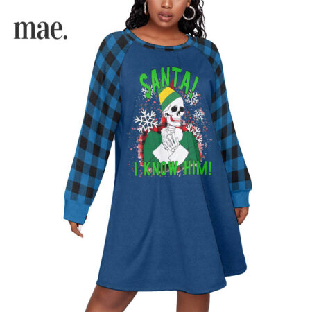 Blue Santa Womens Holiday Pajama Dress Plus Size