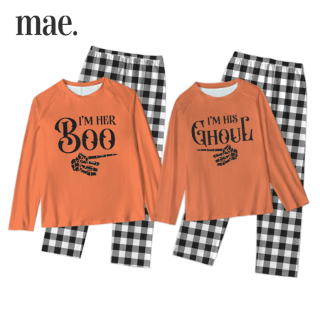 Boo Ghoul Funny Halloween Couple Orange Pajamas