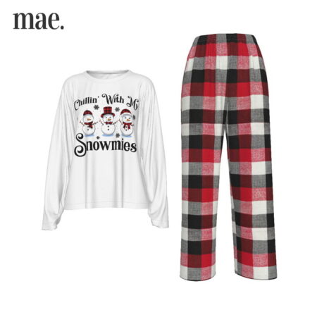 Chilling Snowman Plaid Matching Christmas Pjs For Women