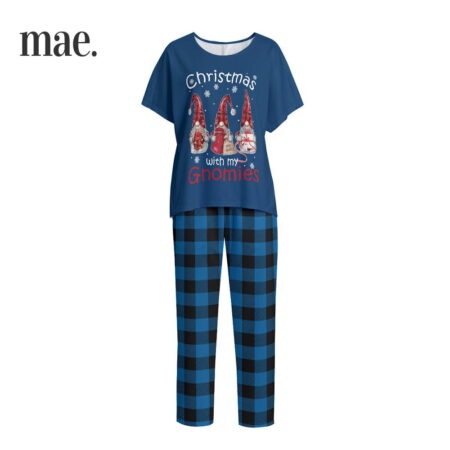 Christmas Gnomes Womens Holiday Pajamas Blue Plaid