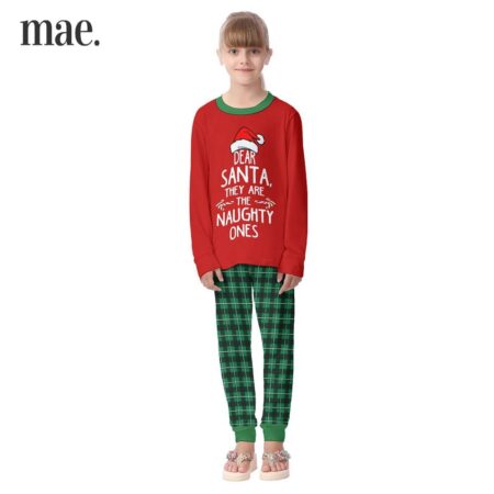 Cute Dear Santa Naughty Red And Green Kid Christmas Pajamas Set (1)