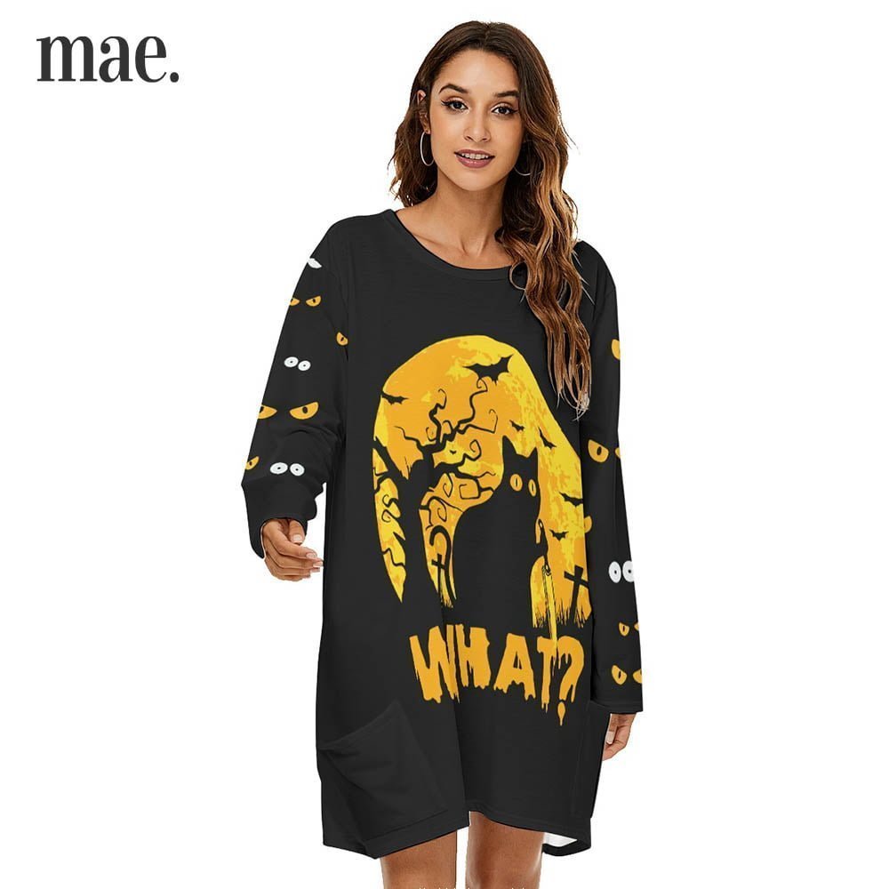 Funny Black Cat Womens Halloween Loose Dress