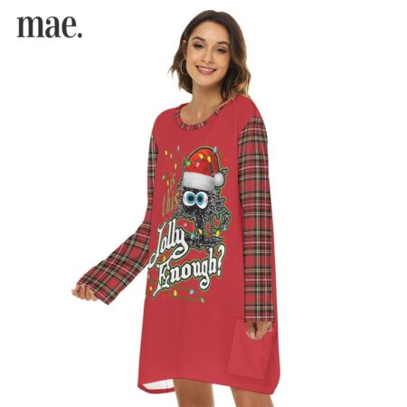 Is This Jolly Enough Black Cat Red Plaid Women Dress (1)