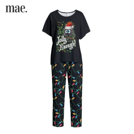 Jolly Enough Black Cat Womens Matching Christmas Pajamas