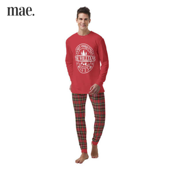 2023 Customized Family Name Red Plaid Mens Holiday Pajamas