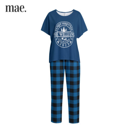 Unique Personalized Text Blue Buffalo Check Christmas Pajamas 2023