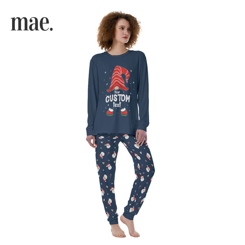 Navy Personalized Gnomes Womens Holiday Pajamas