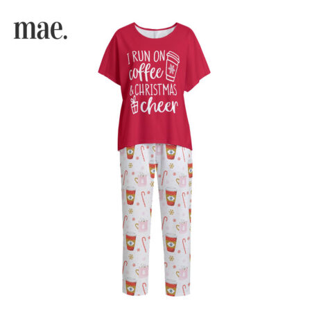 Run On Coffee Christmas Pajama Set Womens