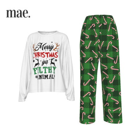 White Green Funny Quotes Womens Xmas Pjs