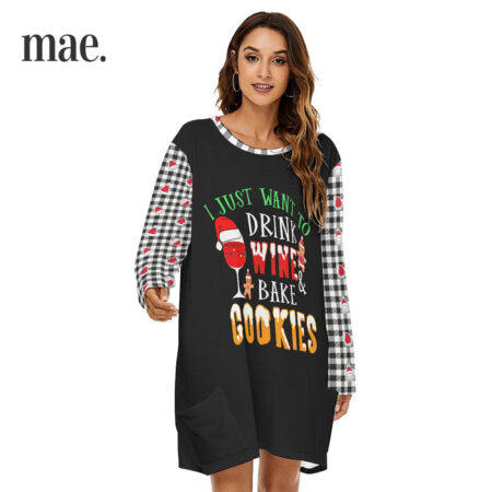 Wine And Cookie Christmas Dress For Women