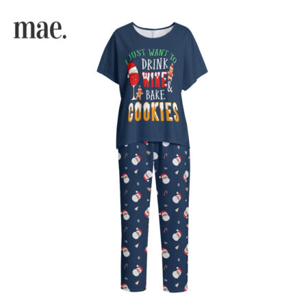 Wine And Cookie Christmas Pajama Set Womens