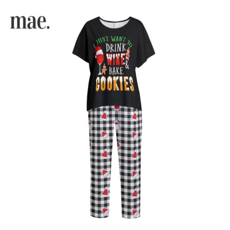 Wine And Cookie Women Family Christmas Pajamas