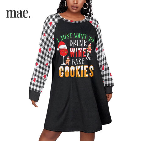 Wine Cookie Women Christmas Dress Plus Size