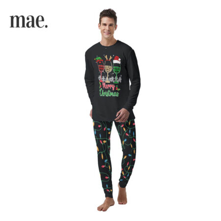 Wine Drinking Mens Christmas Pajama Set