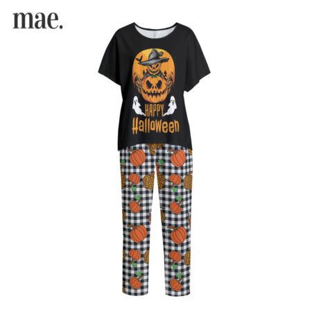 Witch Pumpkin Short Sleeve Halloween Black Pajamas