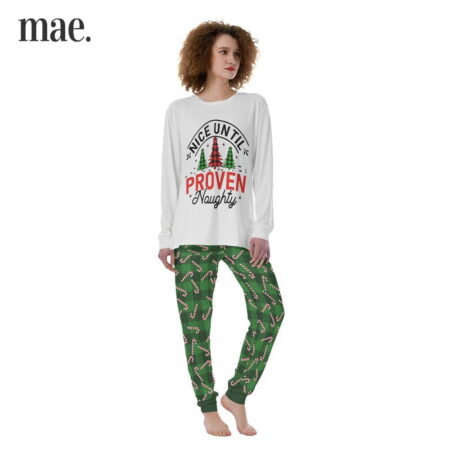 Womens Christmas Pajama Set Sayings Nice Until Proven Naughty