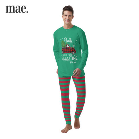 Wonderful Tree Truck Green Christmas Pajama Set For Men