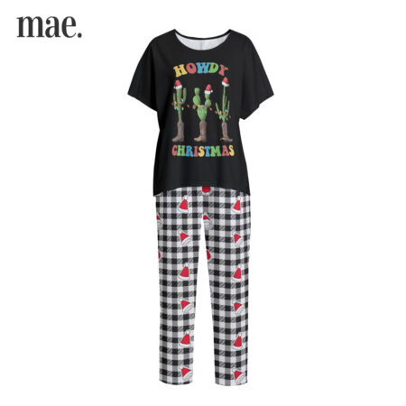 Black Lighting Cactus Christmas Gift Womens Holiday Pajama Sets