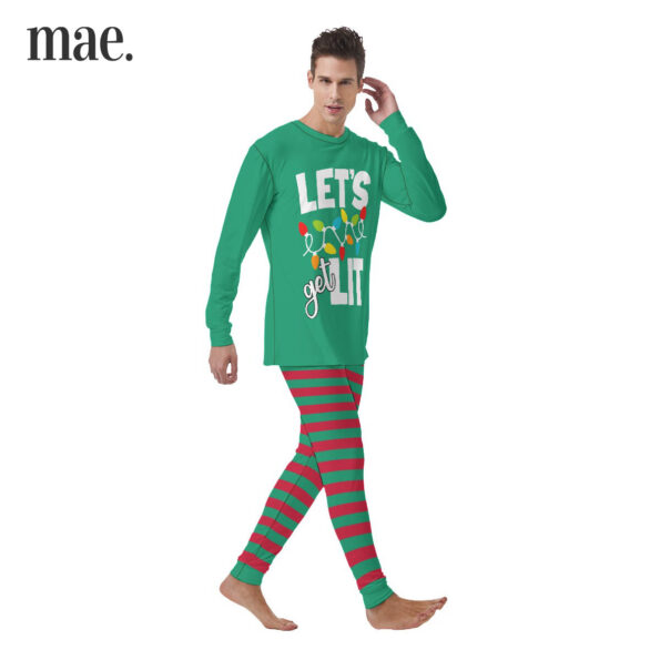 Basic Let's Get Lit Striped Green Mens Christmas Pj