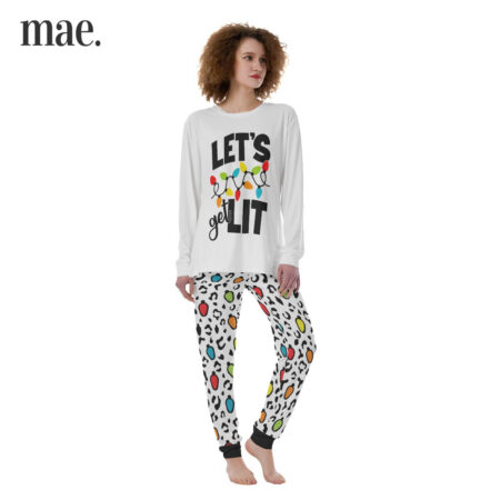 Basic White Let's Get Lit Christmas Pajama Set Womens