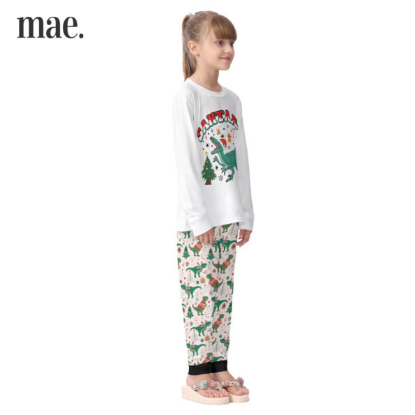 Saying Santa Green Dinosaur Christmas Matching Pajamas For Kids