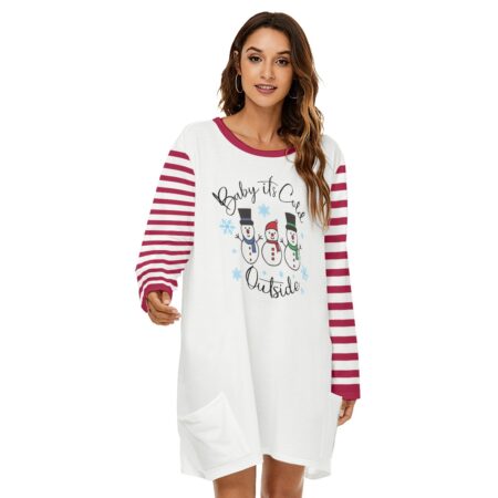 Baby It's Cold Outside Long Sleeve Striped Women Christmas Dress