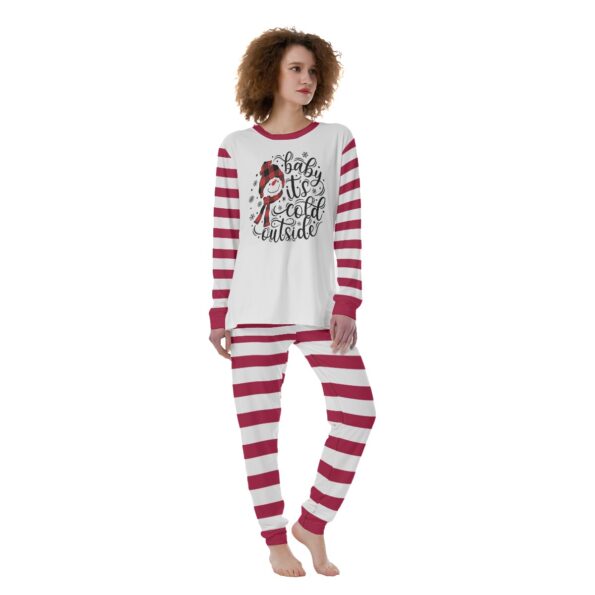 Baby It's Cold Outside Red Striped Womens Christmas Pajama Set