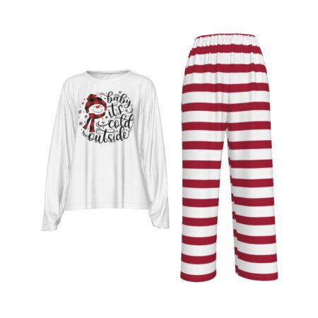 Baby It's Cold Outside Red White Striped Womens Xmas Pajamas